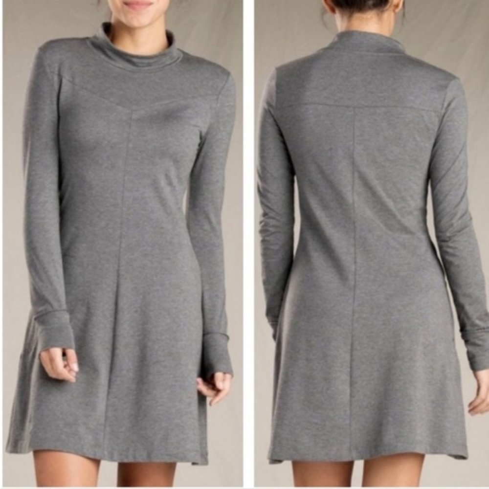 Toad&Co Fernview Long Sleeve Organic Cotton Stretch Jersey Dress Gray Size M